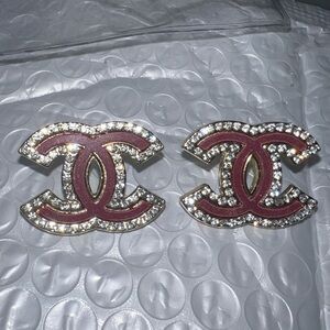 Elegant Gold and Pink Logo Earrings